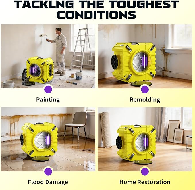 Air Scrubber with 3-Stage Filtration, 550CFM HEPA Air Machine Stackable Negative, Air Cleaner with MERV10, Carbon, H13 HEPA, for Home, Industrial and Commercial Use, Yellow-3PCS