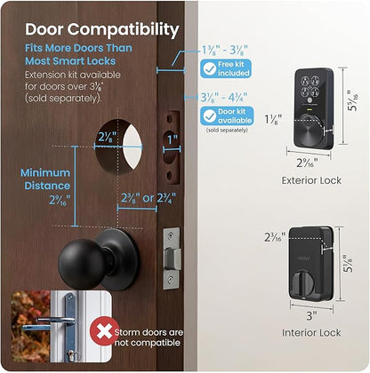 Lockly PIN Genie Pro Zeno Series Smart Lock, Keyless Entry Door Lock with Apple Home Key, Built-in Wi-Fi Keypad Deadbolt Locks for Front Door, App Remote Control, IP65 Weatherproof, Easy Installation