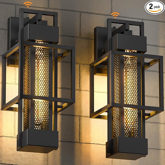 2 Pack Dusk to Dawn Outdoor Exterior Lighting Fixtures Wall Mount, Dimmable Wall Porch Lights for House, Sensor Outside Lantern Lamp, Waterproof Black Sconce Coach Lights for Garage (Bulb Included)