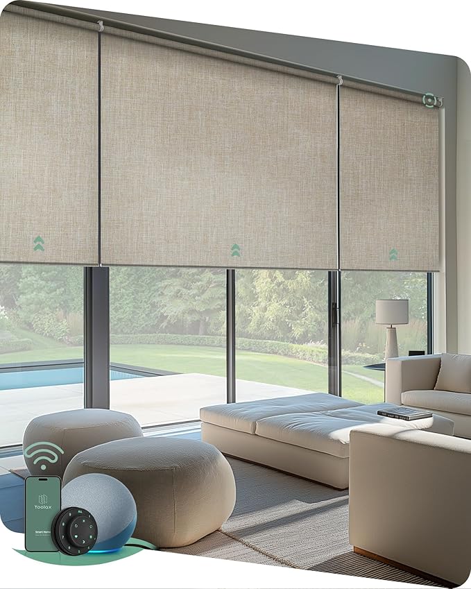 Yoolax Smart Coupled Roller Shades Compatible with Alexa Google, Motorized Blinds with Remote Blackout Coupled Roller Shades for X-Large Windows, Custom Size (XL Coupled-Beige)