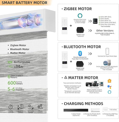 ACMEART Motorized Zebra Blinds,Smart APP & Remote Control 100% Blackout Shades,Compatible with Alexa,Custom Size Electric Window Blinds for Bedroom/Home/Office (Charcoal Grey)