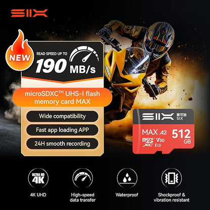 SIX M200 256GB Micro SD Card Read Up to 190MB/s for 4K UHD Continuous Recording - A2, U3, V30 microSDXC Memory Card 256GB with Adapter for Action Cameras, Drones, Gaming Consoles, Dash Cams, Phones