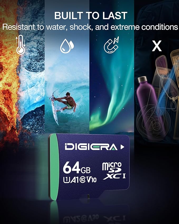 DIGIERA 64GB CT100 microSDXC UHS-I Memory Card with Adapter - up to 100MB/s, C10, U1, V10, Full HD, A1, Micro SD Card for Smartphones, Tablets, Cameras, Gaming Consoles, and Drones (2 Pack)