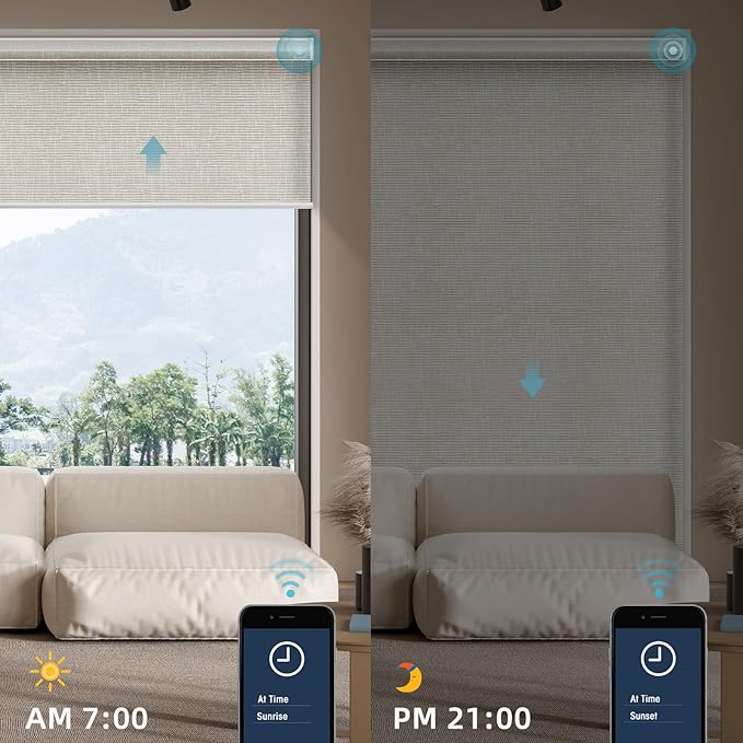 SmartWings Motorized Smart Roller Shades in Light Filtering, Electric Blinds with Remote for Windows Compatible with Alexa/Google Home/Homekit, Customized, Safari Translucent Cream