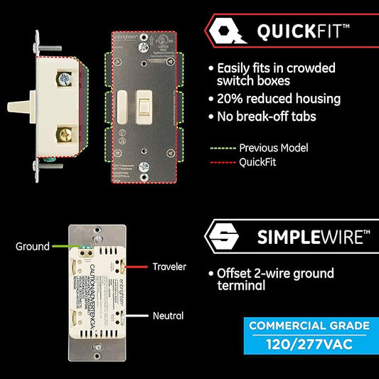 Enbrighten Add QuickFit and SimpleWire, Z-Wave/Zigbee Smart Controls, Compatible with Alexa, Google Assistant, NOT A STANDALONE Switch, Light Almond Toggle, 12732, White