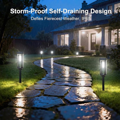 Solar Pathway Lights Outdoor Waterproof IP65, 2 Pack Cool White Solar Walkway Lights, Auto On/Off Outdoor Light for Lawn Garden Patio Driveway Decor Landscape Lighting