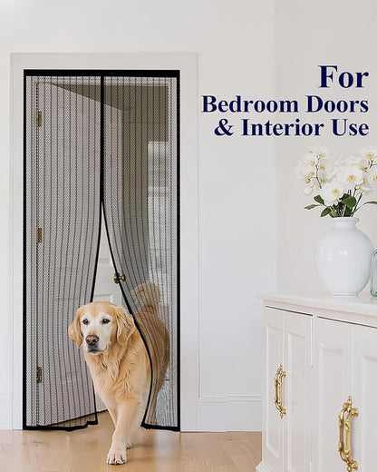 Kitsure Magnetic Screen Door - 38.0 x 82.0 in Retractable Screen Door Mesh for Front Door or Sliding Door, Pet & Kid Friendly, Hands-Free Closure Keeps Bugs Out & Lets Breeze in, Stripe Black