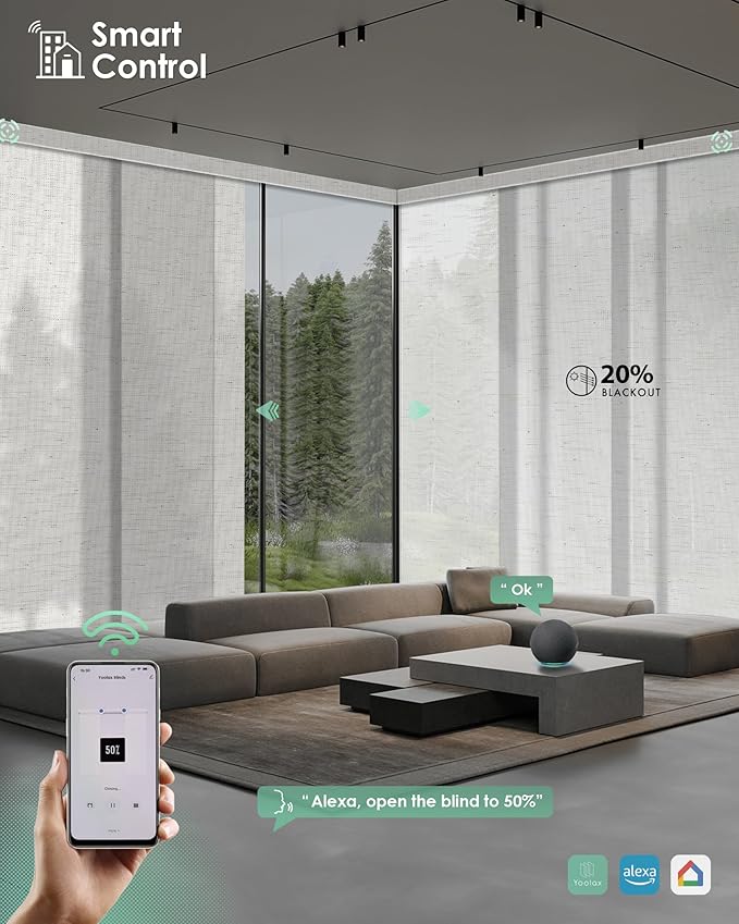 Yoolax Custom XL Smart Sliding Door Blinds, Motorized Sliding Panel Blinds Compatible with Alexa, Light Filtering Vertical Blinds for Glass Doors, Patio Doors, Closet Doors, Half Shading Starry White