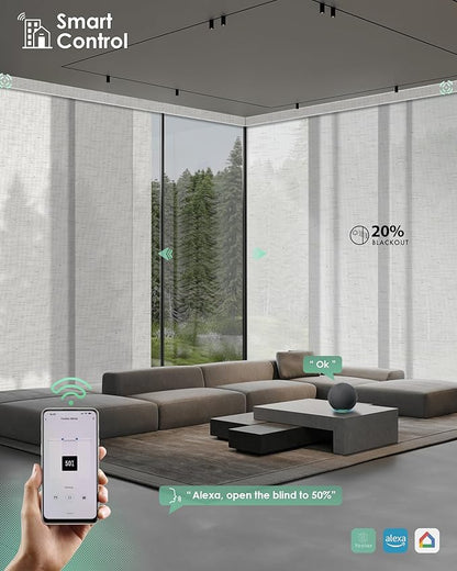 Yoolax Custom XL Smart Sliding Door Blinds, Motorized Sliding Panel Blinds Compatible with Alexa, Light Filtering Vertical Blinds for Glass Doors, Patio Doors, Closet Doors, Half Shading Starry White