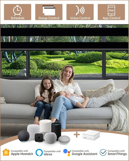 Kincmo Motorized Blinds with Remote, Motorized Zebra Shades Work with Apple Homekit,Alexa,Google Home, Customized Electric Blinds with Remote,App,Voice Control (100% Blackout Gentle Black)