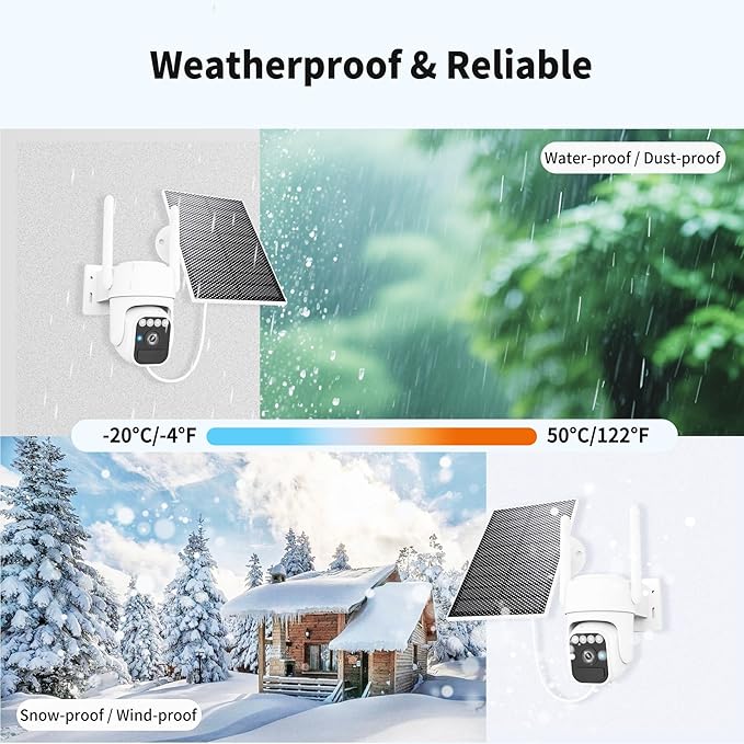 Solar Powered Security Camera, 360° Wireless Outdoor Camera,Motion Tracking, AI Alerts, Night Vision, 2-Way Audio,Waterproof,Surveillance Camera for Home & Business,Cloud Service, Alexa