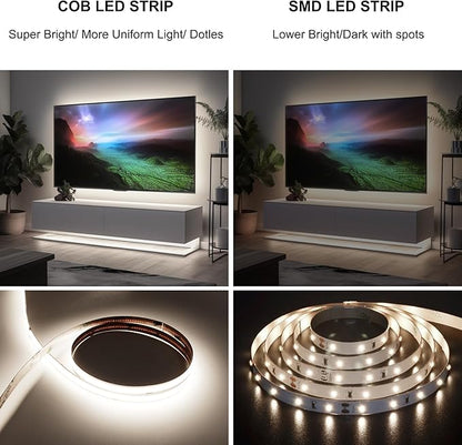 AXMOTUT 32.8ft COB LED Strip Lights 4000K Dimmable, High CRI 93+ with Power Adapter, Flexible Light Strips for Bedroom, Room, Kitchen, Mirror （Remote Control not Included）