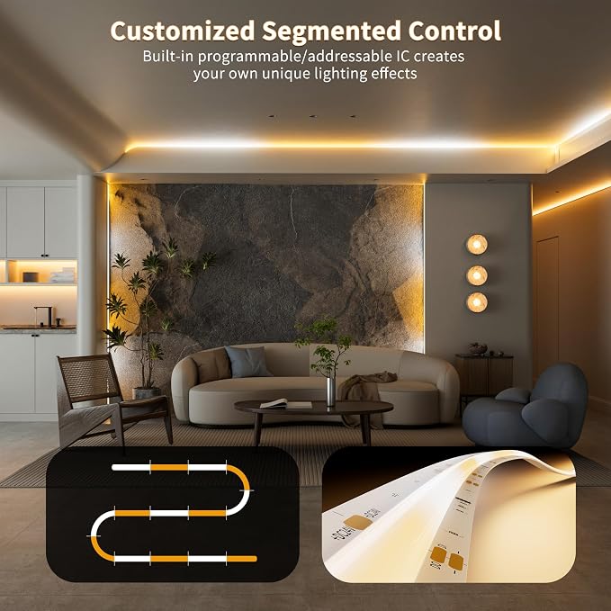 PAUTIX COB LED Strip Lights Addressable 2700K-6500K Chasing White Light CCT Smart IC Tunable Tape Lights 16.4ft Super Bright Dimmable,Alexa Voice Control,for Under Cabinet Bedroom Kitchen DIY Lighting