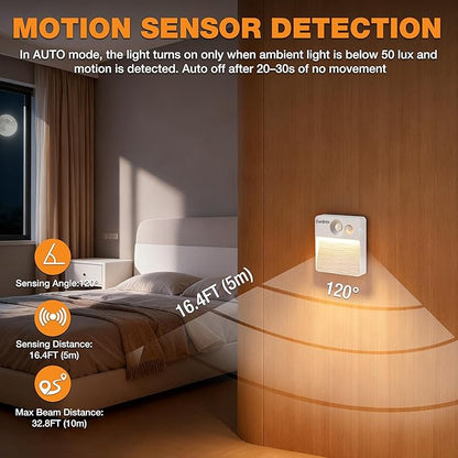 EverBrite Rechargeable Square Motion Sensor LED Night Light, Motion Activated LED Night Light with 3 Lighting Modes, Touch Control, 3 Color Temperatures & Dimmable, for Hallway, Bedroom, 2 Pack
