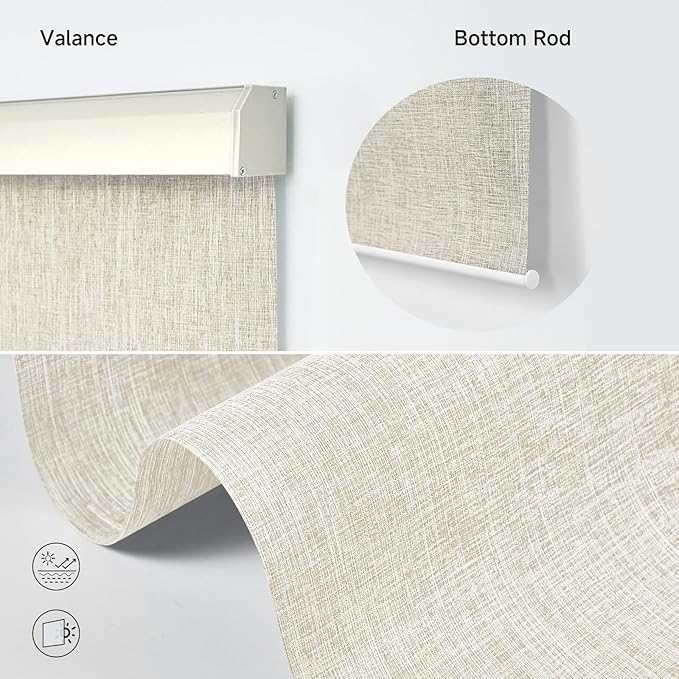 Motorized Light Filtering Roller Shades with Remote Control, Electric Smart Shades Compatible with Alexa and Google, Rechargeable, Customizable Size (Textured Creamy White)