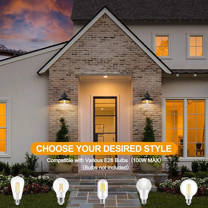 Outdoor Wall Lights, Black and Gold Indoor Outdoor Barn Lights with E26 Socket, Anti-Rust Waterproof Exterior Lighting Fixtures for House Patio Porch Doorway(2 Pack)
