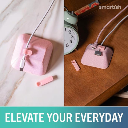 Smartish Magnetic Cord Holder, Cable Wrangler, Nightstand & Desk Organizer | Holds 5 Cords, 2 Cable Clips, Weighted Base, Charger Keeper, Phone Charging Cable Management, Home Office Accessories, Pink