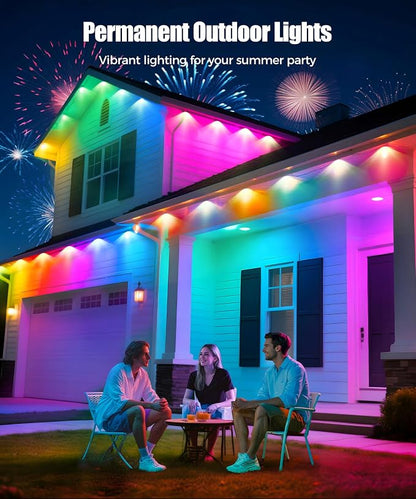 POOFZY Permanent Outdoor Lights for House,200ft RGB+IC Smart Outdoor Decor, 50 Scene Modes,App/Remote Control,IP67 Waterproof,for Christmas,Easter,V-Day,Thanksgiving,Daily & Holiday Party Decor