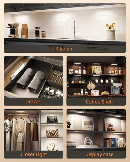 EZVALO 6-Pack Under Cabinet Lighting, Wireless Closet Lights, 50 LED Rechargeable Motion Sensor Light, Dimmable, 3 Color Temperatures, 11.8 inch Counter Lights for Kitchen, Pantry, Bedroom, Wardrobe