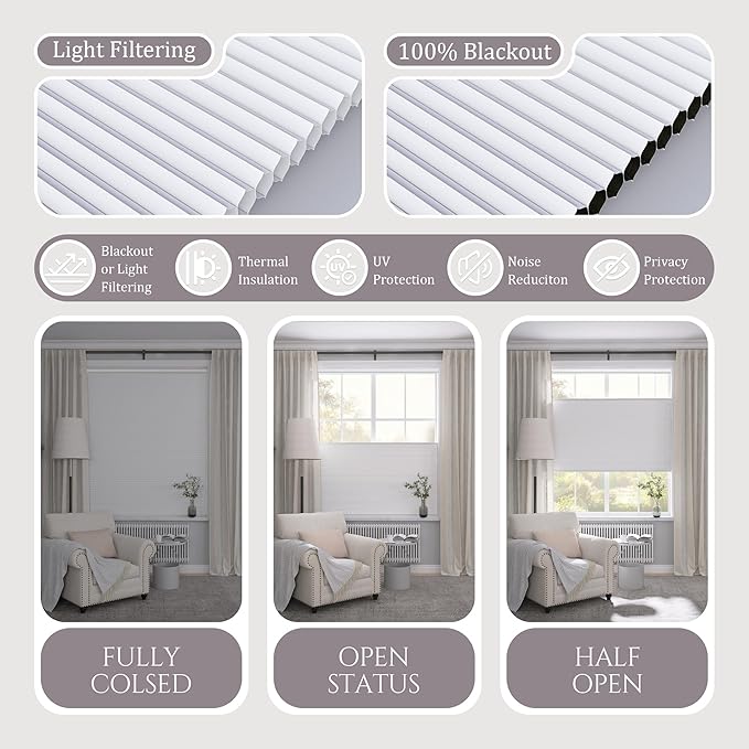 Motorized Top Down Bottom Up Cellular Shades, Smart Electric TDBU Honeycomb Blind with Remote, Blackout or Light Filtering Fabric, Automatic Cellular Shade for Home and Office Indoor Window