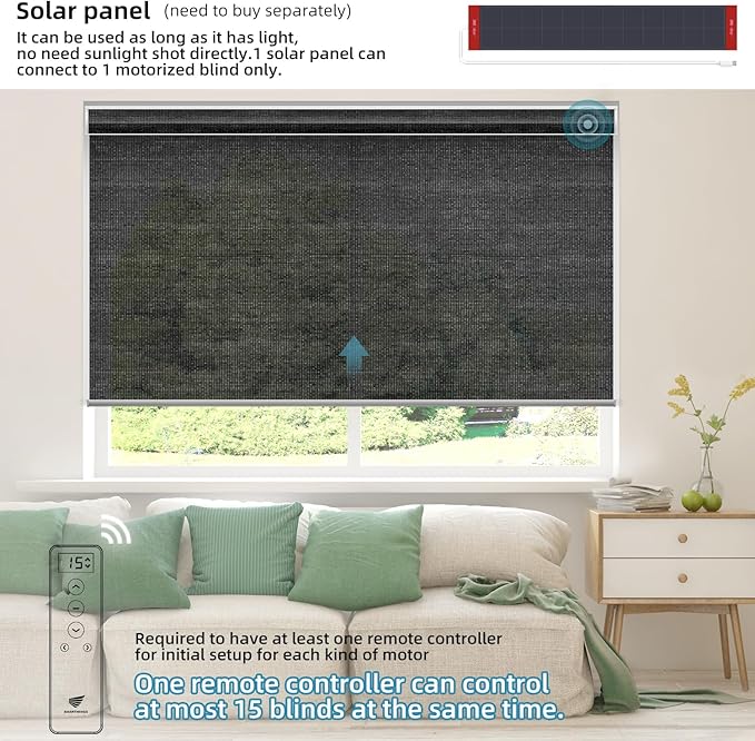 SmartWings Motorized Light Filtering Shades, Work with Matter Homekit Z-Wave Zigbee Alexa Google, 50% Blackout PVC Free Smart Blinds for Windows Cordless Window Shades with Remote Customized, Black