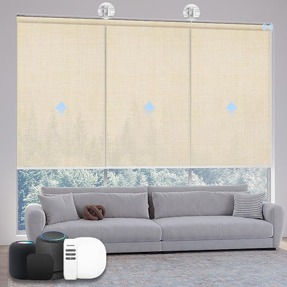 Motorized Coupled Shades, Light Filtering Smart Blinds for Large Windows Automatic Blinds Compatible with Alexa, Electric Roller Shades Customized for Living Room Home Office(Light Coffe)