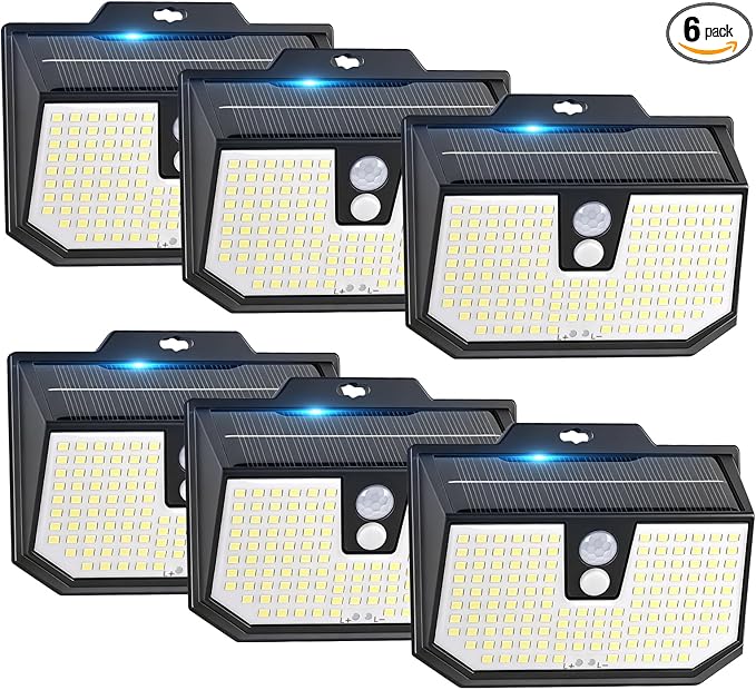 Brightever Motion Sensor Solar Lights Outdoor Waterproof, 6 Packs Super Bright Solar Fence Lights with 3 Lighting Modes, Solar Powered Security Wall Lights for Outside, Yard, Pathway, Garden, Deck