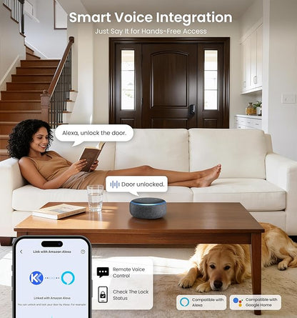 Veise VE028 Built-in Wi-Fi Smart Lock with Knob, Fingerprint Keyless Entry with Handle, App Remote & Voice Control, Electronic Digital Keypad for Front Door and Bedroom, IP65 Waterproof, Matte Black