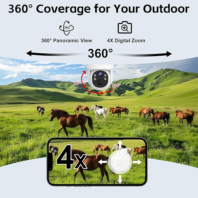 4G LTE Cellular Security Camera Outdoor,365 Days Free Unlimited Data,No WiFi Security Camera Solar Powered,360°Viewing,2K Color Night Vision,Tuya Smart Camera,PIR Motion Sensor,64GB Storage