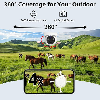4G LTE Cellular Security Camera Outdoor,365 Days Free Unlimited Data,No WiFi Security Camera Solar Powered,360°Viewing,2K Color Night Vision,Tuya Smart Camera,PIR Motion Sensor,64GB Storage