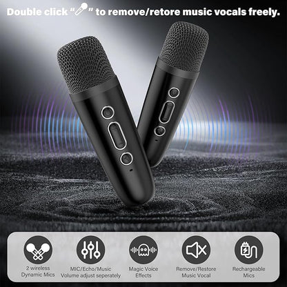 HWWR Mini Karaoke Machine for Kids: Portable Bluetooth Speaker with Wireless Microphone for Kids & Adults - Ideal Christmas Easter Birthday Gift Music Toys for Girls Boys Aged 4 5 6 7 8 9 10 11 12+