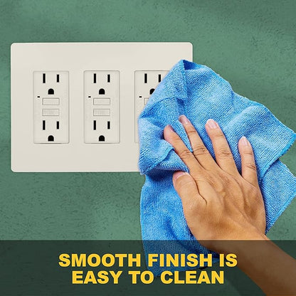 Faith Electric 3-Gang Decorator Screwless Wall Plate Child Safe Outlet Covers, 4.68"H x 6.6" L, Fits GFCI, USB Receptacles, Dimmers, and Lighting Controls, ETL Listed, Almond