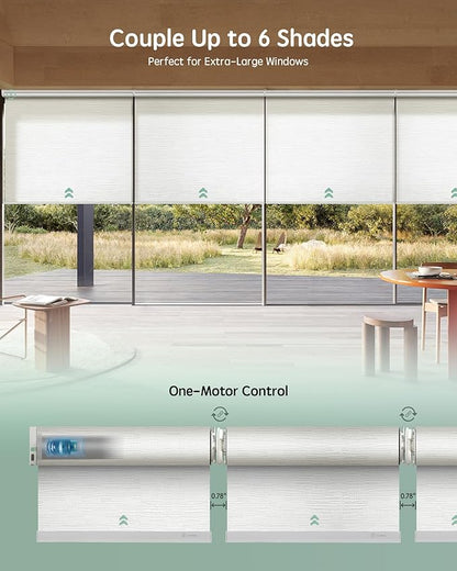 Yoolax Smart Coupled Roller Shades Compatible with Alexa Google, Motorized Blinds with Remote Light Filtering Coupled Roller Shades for X-Large Windows, Custom Size(XL Coupled-Jacquard White)