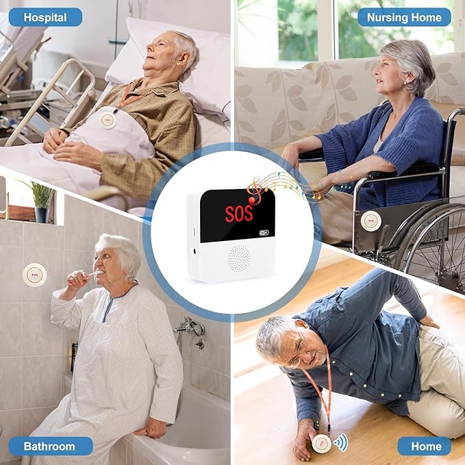 VOCA Wireless Personal Alarms & Pager for Elderly, Emergency Alarm, SOS Button, Panic Alarm, Nurse Call Bell, SOS System for Home/Personal, Caregiver Pager, Seniors, Patients, Disabled, 2.4G WiFi