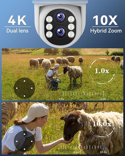 [Dual Lens WiFi6 & 10X Hybrid Zoom] Wireless Security Camera System Outdoor, Auto Tracking 2K+2K 4PCS PTZ Camera for Home Security 10CH Expandable 4K DVR CCTV Security Camera System