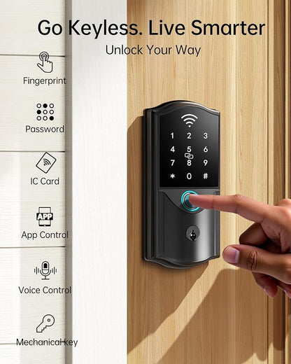 WiFi Smart Lock for Front Door – Firstriver Keyless Entry Electronic Deadbolt with Biometric Fingerprint & Digital Keypad Built-in Wi-Fi App Control Auto Lock Compatible with Alexa & Google Assistant