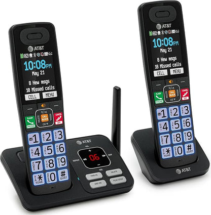 AT&T Cordless Phone, Landline Phones for Home with Smart Call Blocker, 2 Handsets Bluetooth Phone, Large Color Display, Big Buttons, Long Range, Digital Answering System: BL108-2 (Charcoal & Silver)