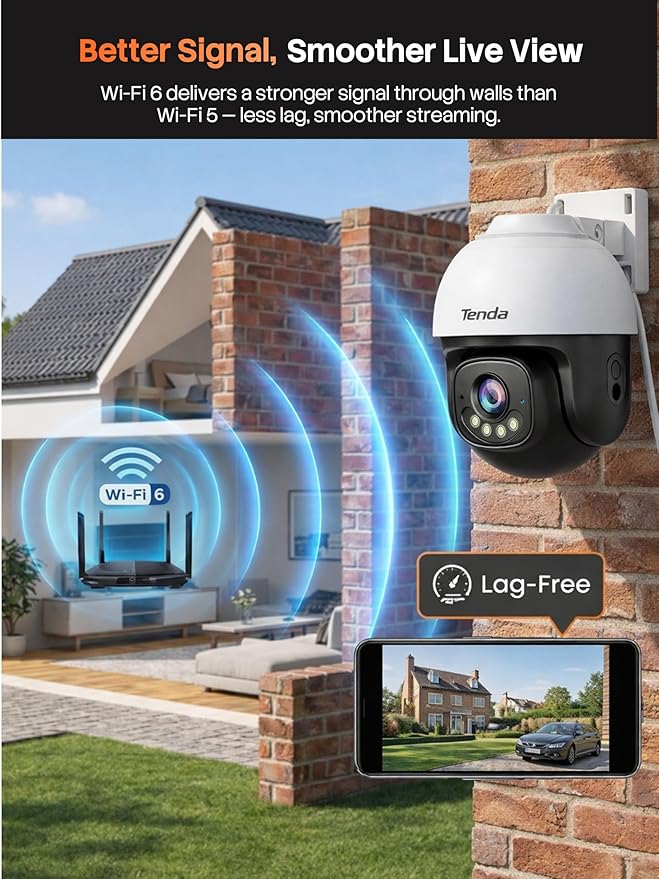 Tenda 5MP QHD Outdoor Pan/Tilt Wi-Fi Security Camera, 360° Full Coverage, Color Night Vision, AI Human/Vehicle/Motion Detection, 2-Way Talk, IP65, WiFi 6,24/7 Plug-in Guard for Your Yard (CH7 2.0)