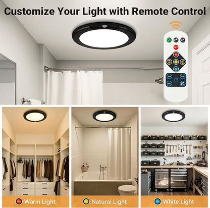 Black Wireless Rechargeable Ceiling Light - Motion Sensor Night Light Indoor with Remote, Battery Operated Led Lights for Bedroom Hallway, Living Room, Bathroom, Home & Kitchen Decor Lighting (6)