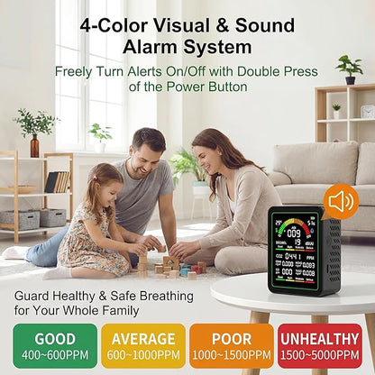 10 in 1 Indoor Air Quality Monitor, Portable Smart Air Quality Tester for CO2, CO, TVOC, HCHO, Temp, Hum, AQI, PM0.3-1, NVH, Formaldehyde Detector for Home, Car, Plants, Hotel, Pets