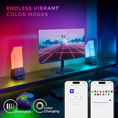 Enbrighten Smart Gaming Light Towers with RGBW Galaxy Projector | Space Nebula Effects, Alexa and Google Compatible, App-Controlled Ambient Lighting, Night Light for Kids Room and Game Room