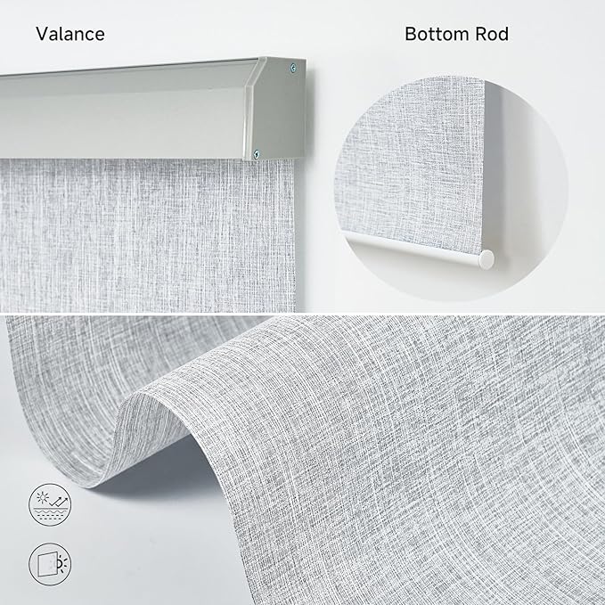 Motorized Light Filtering Roller Shades with Remote Control, Electric Smart Shades Compatible with Alexa and Google, Rechargeable, Customizable Size (Textured Light Grey)