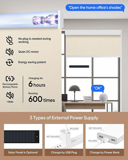 Motorized Blinds with Remote: Kincmo 100% Blackout Roller Shades Work with Apple Homekit,Alexa,Google Home, Customized Electric Blinds with App,Voice Control (100% Blackout Essential Cream)