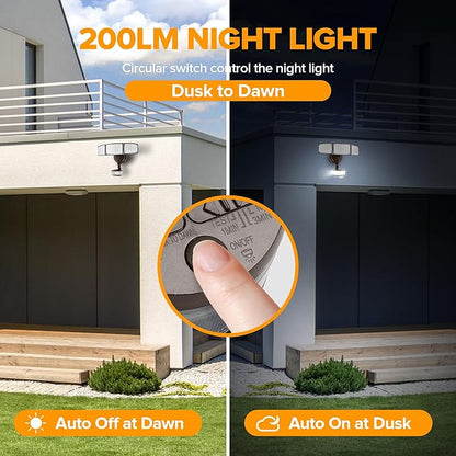 LUTEC 2 Pack 74W 8000 Lumen Motion Sensor Outdoor Lights, 5000K Daylight, IP65 Waterproof Flood Lights Outdoor with Night Light, Dusk to Dawn Motion Detector LED Security Light for Garage, Yard-Brown