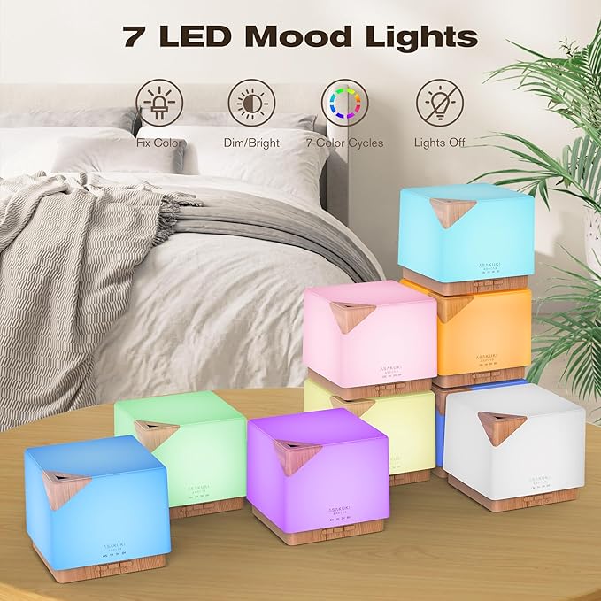 ASAKUKI Essential Oil Diffuser for Home, Large 700 ml Humidifier with Automatic Shut-Off, Scent Aromatherapy Diffuser with 7 LED Lights for Living Room, Kitchen, Bedroom, Hotel, Gift for Mom - Yellow