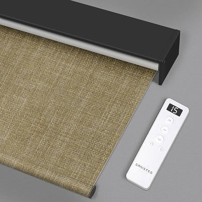 Motorized Blinds Roller Shade with Remote: Canisteo Automatic Smart Blind for Windows 100% Blackout, Electric Blinds Compatible with Alexa/Google Home/Apple Homekit, Customized Size,Aura Wheat