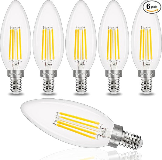 comzler E12 LED Candelabra Bulb Dimmable, Chandelier Light Bulb 4000K Neutral White,40W Equivalent,Type B Ceiling Fan Bulbs,C35 B11 Edison Filament Candle Bulbs Candle Lights,400LM,Pack of 6
