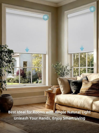 SmartWings Motorized Smart Blinds with Remote, Custom Automatic 100% Blackout Roller Shade Compatible with Alexa/Homekit/Google, Electric Smart Blinds for Indoor Windows, Vinyl Pure White