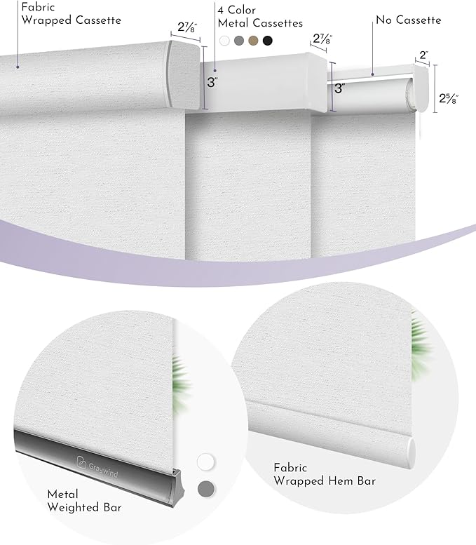 Graywind Smart Blackout Roller Shades for Alexa Google Textured Gleaming Fabric Rechargeable Motorized Blinds Cordless Remote Control Window Shades, Custom Size (Striped White) (GW-QZYM-TH00)