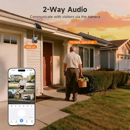 Solar Dual Lens VeryFocal Wireless Security Camera - 6MP QHD 360° PTZ, AI Tracking, 10400mAh + 5.5W Solar, WiFi 6, Standalone/NVR Add-on, Color Night Vision, IP66 Waterproof for Outdoor Home